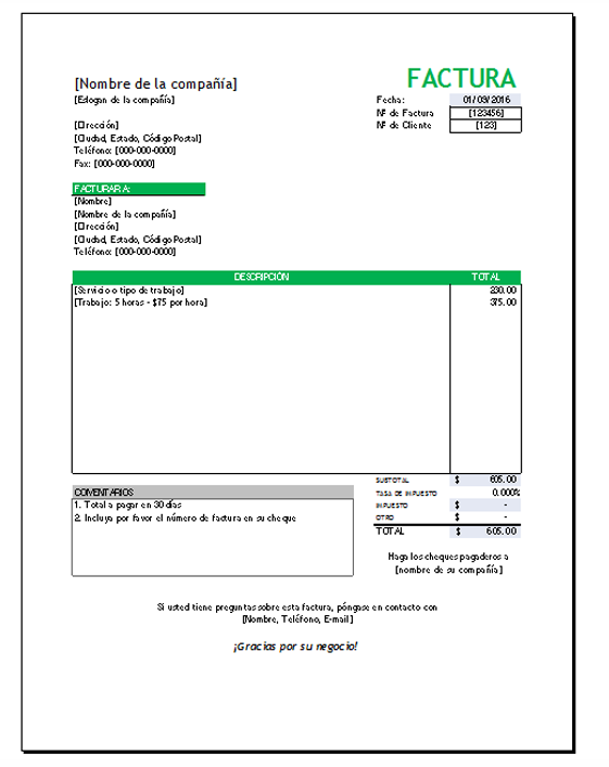 Plantilla de Factura Simple con Excel