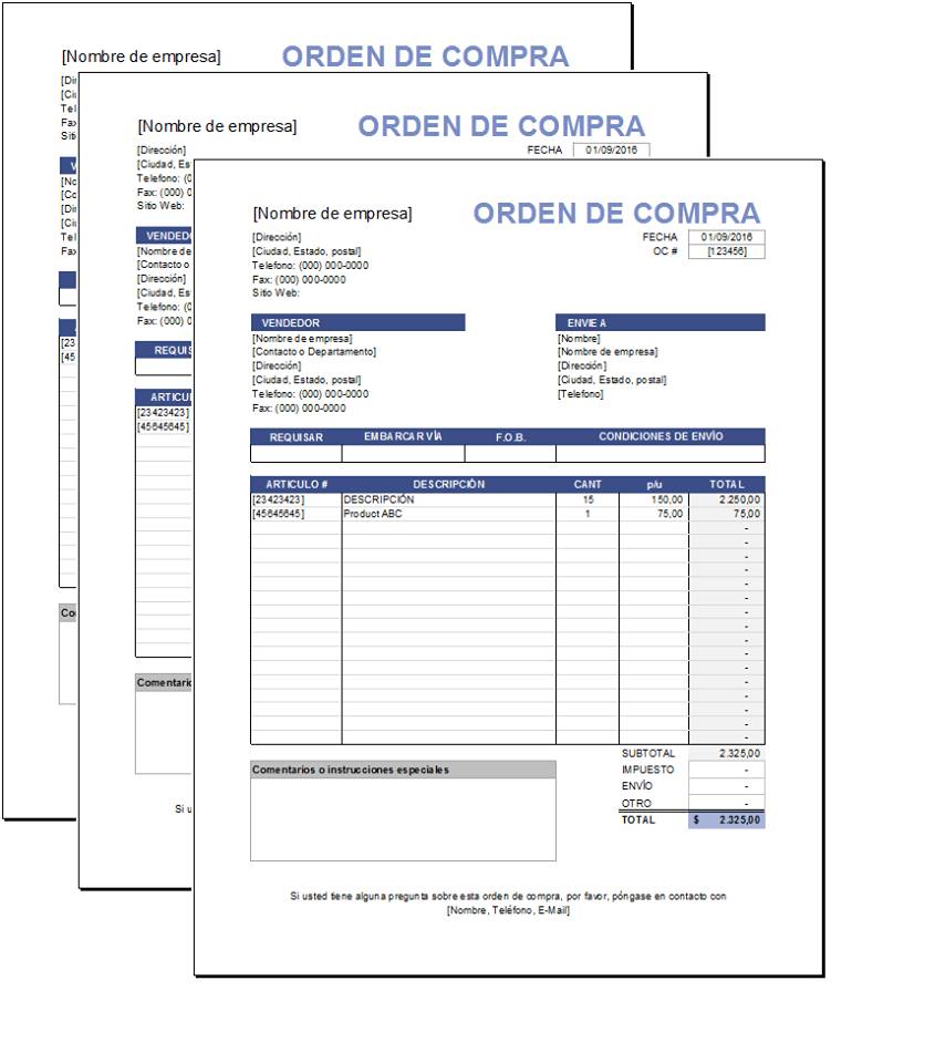 Plantilla de Orden de Compras Excel