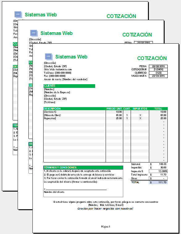 Plantilla de cotización Excel