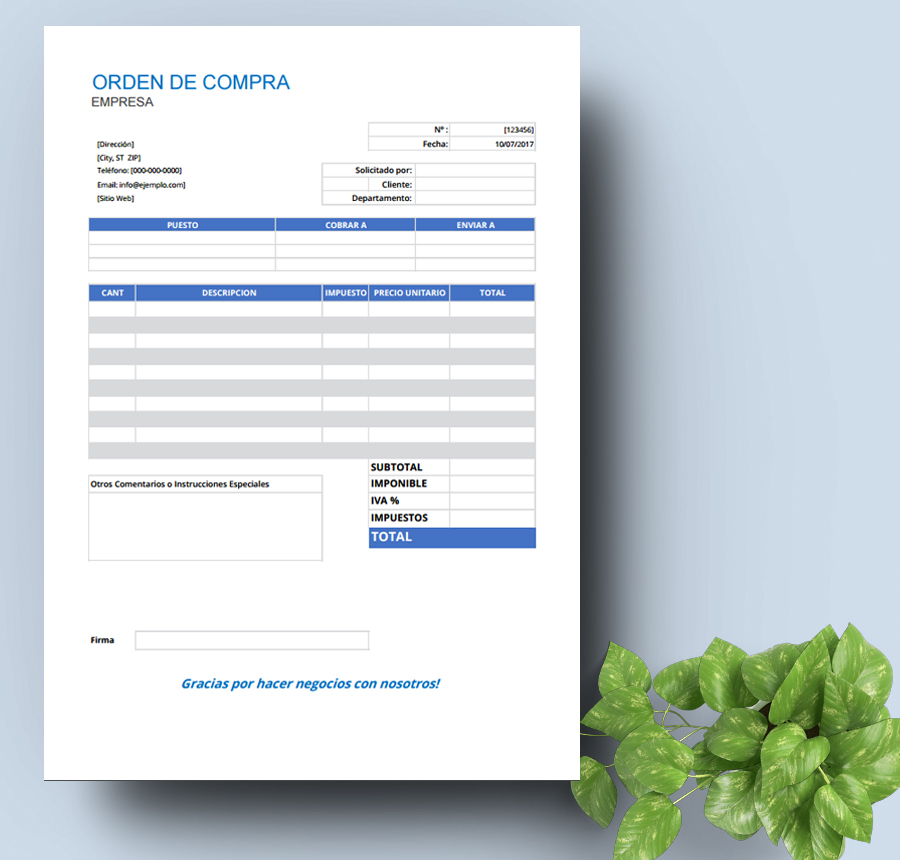 Plantilla de orden de compra en Excel