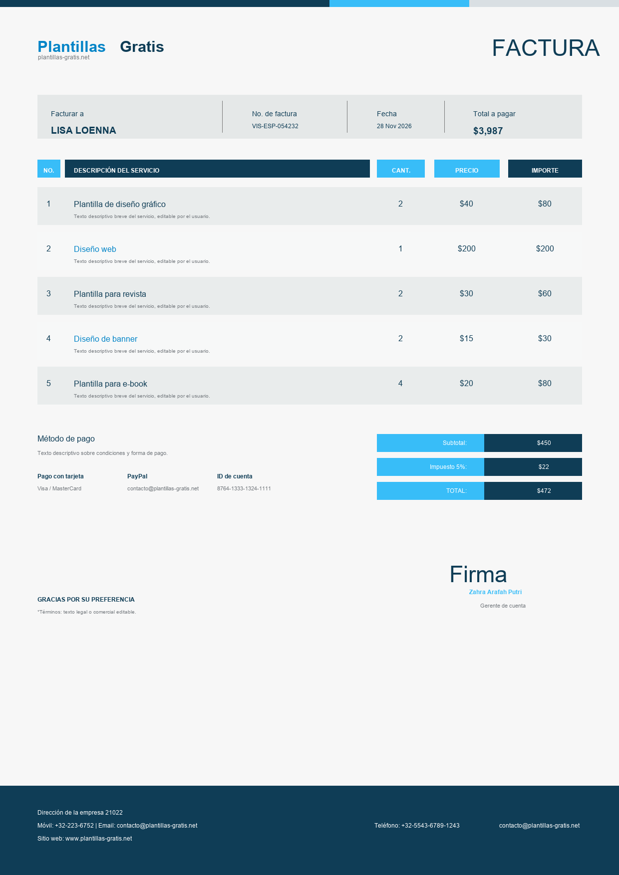 Plantilla de factura editable en PSD gratis