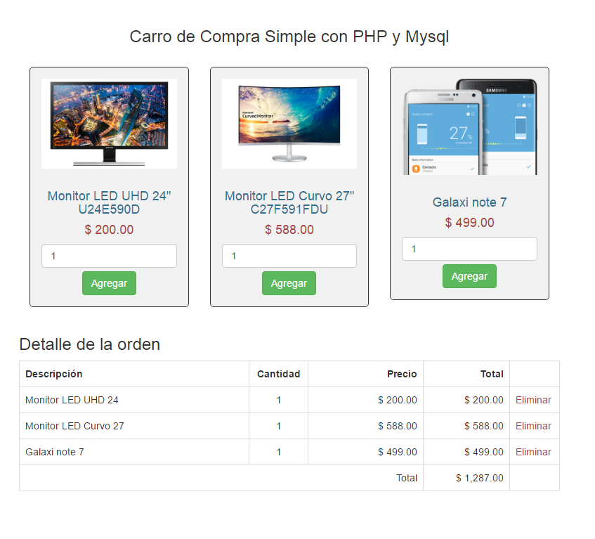 Carro de Compras Simple con PHP y MySQL
