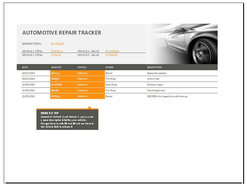 10 Plantillas gratuitas en formato Excel de facturas para reparación de autos