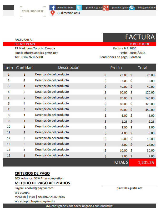Modelo de factura en excel