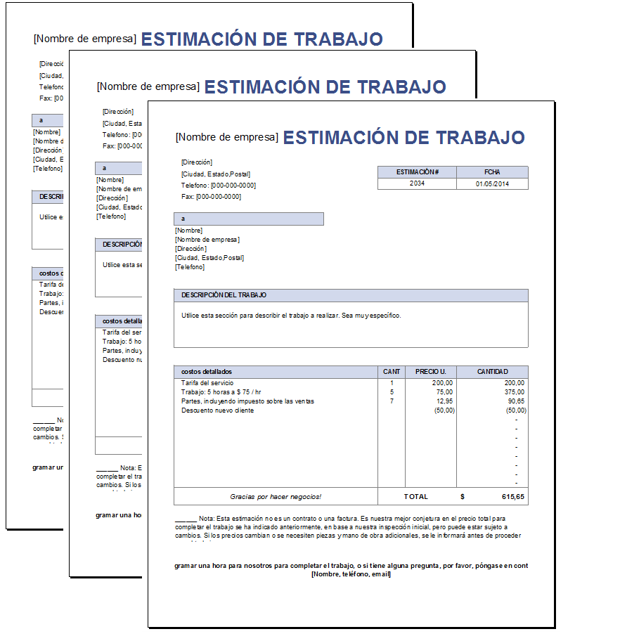 Presupuesto de trabajo Excel