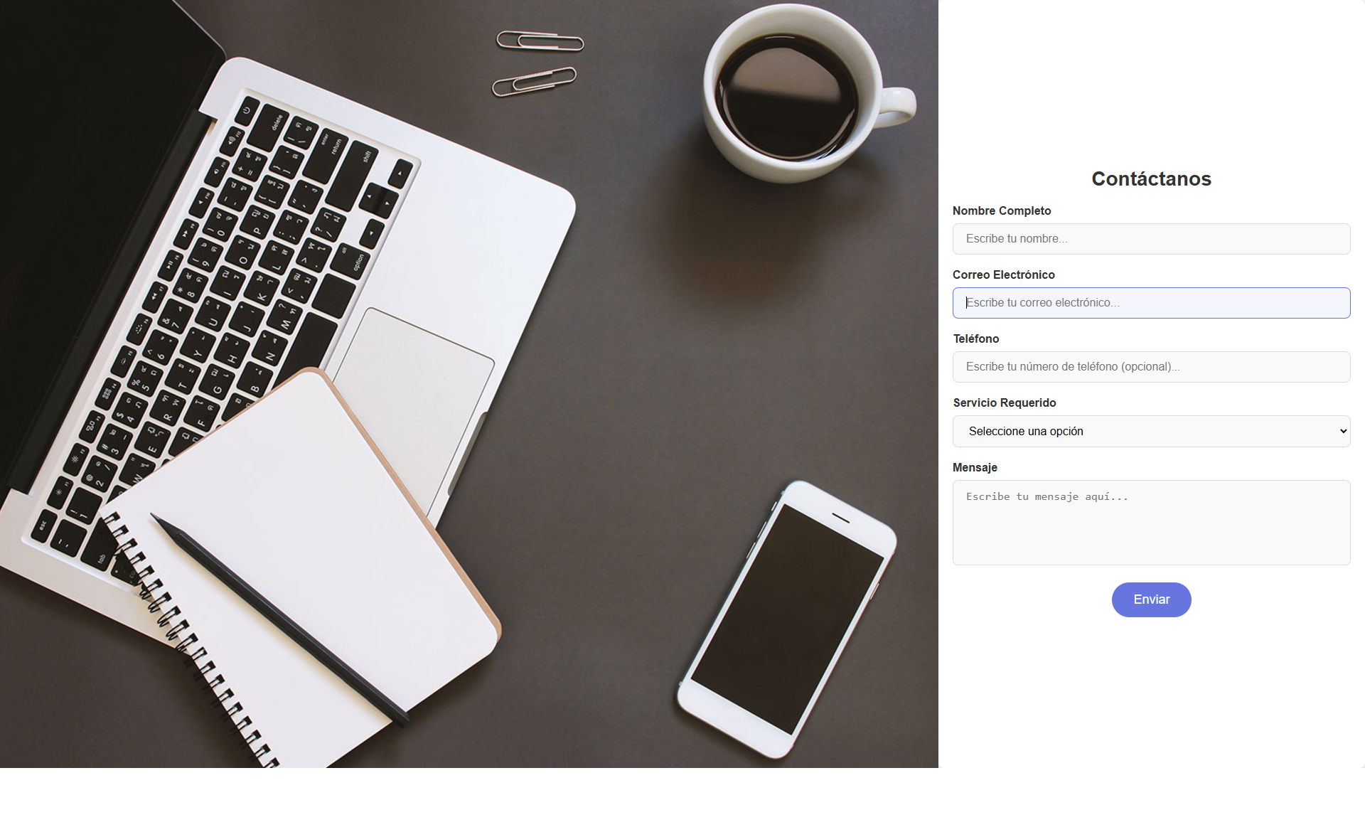 Formulario de contacto profesional y responsive