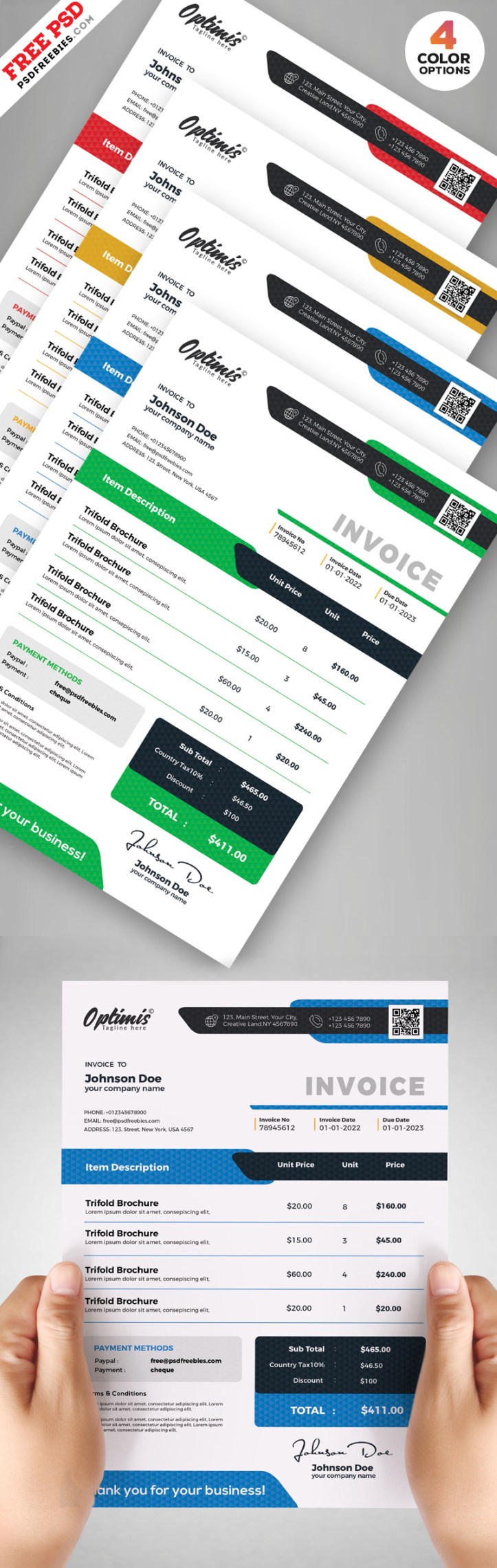 Plantilla de factura diseño comercial PSD descarga gratis