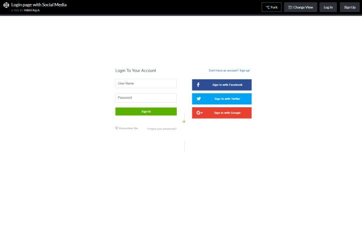 Login page with Social Media